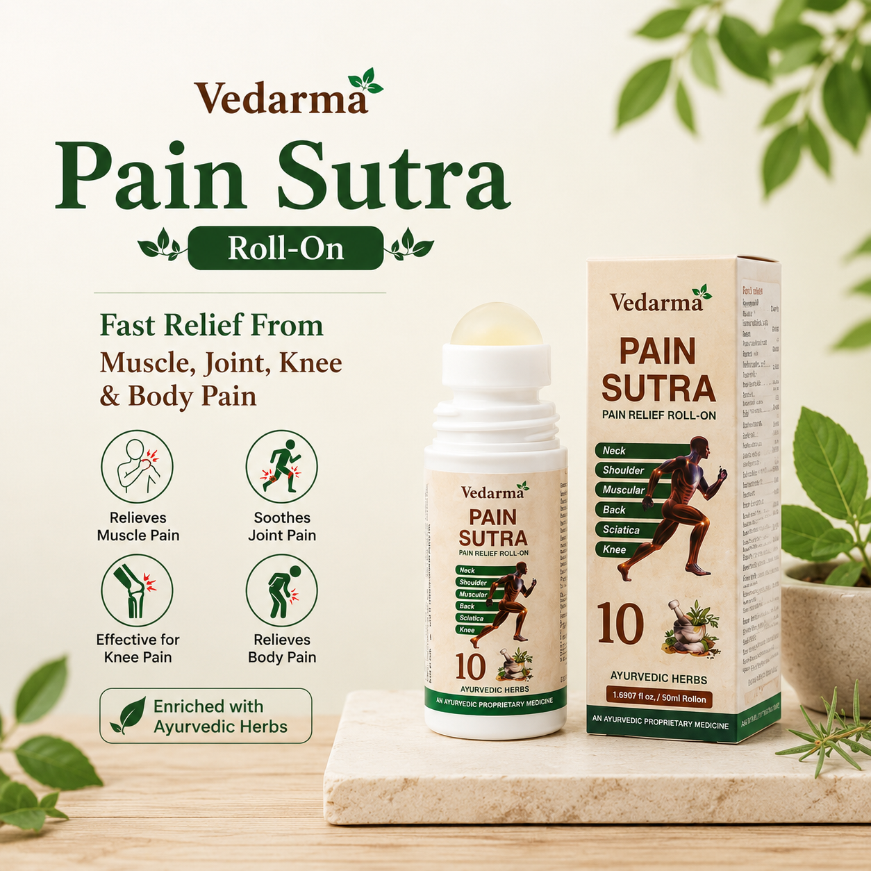 Pain Sutra Roll on Fast Relief from Muscle Joint Knee Body Pain