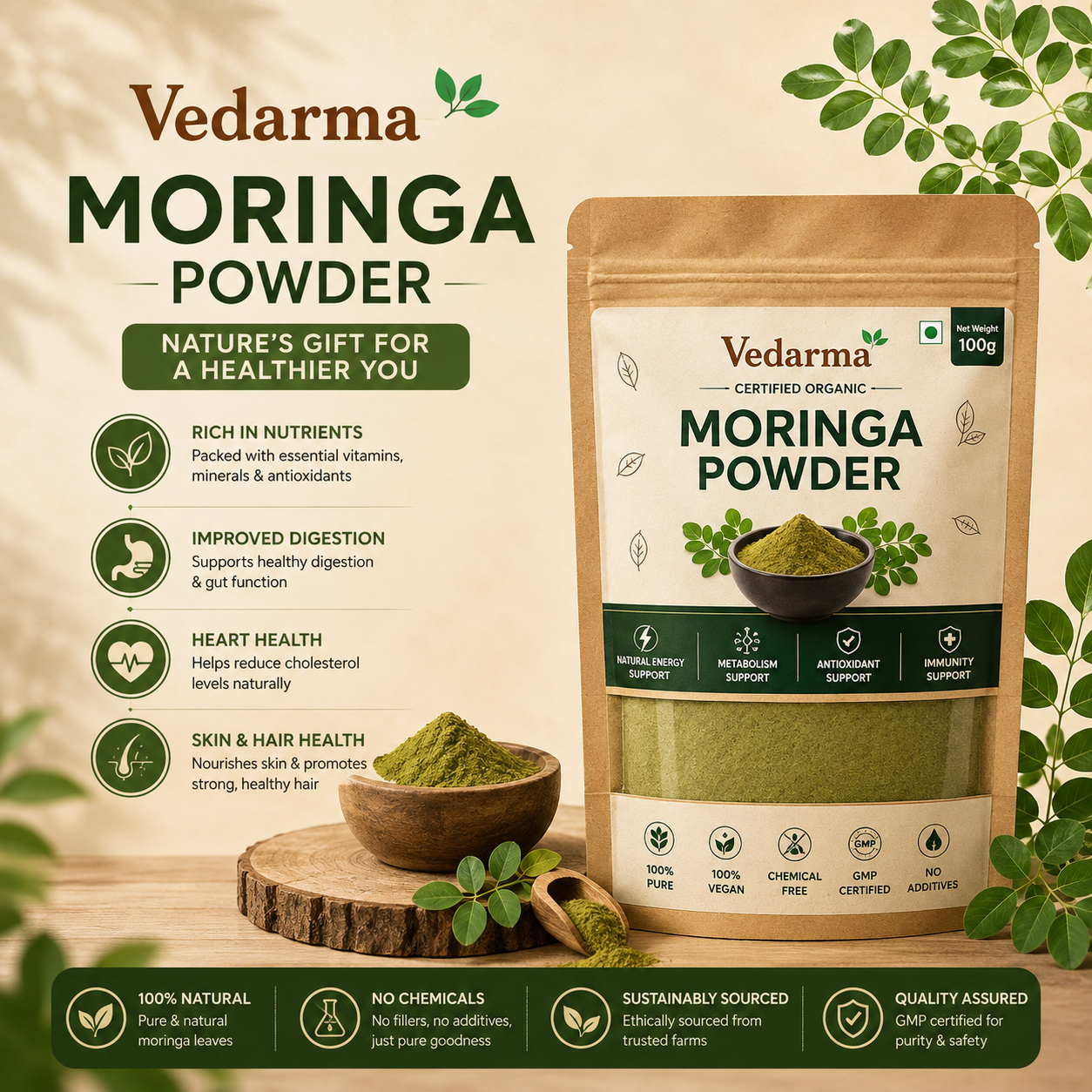 Moringa Powder Natural Boost For Energy Immunity
