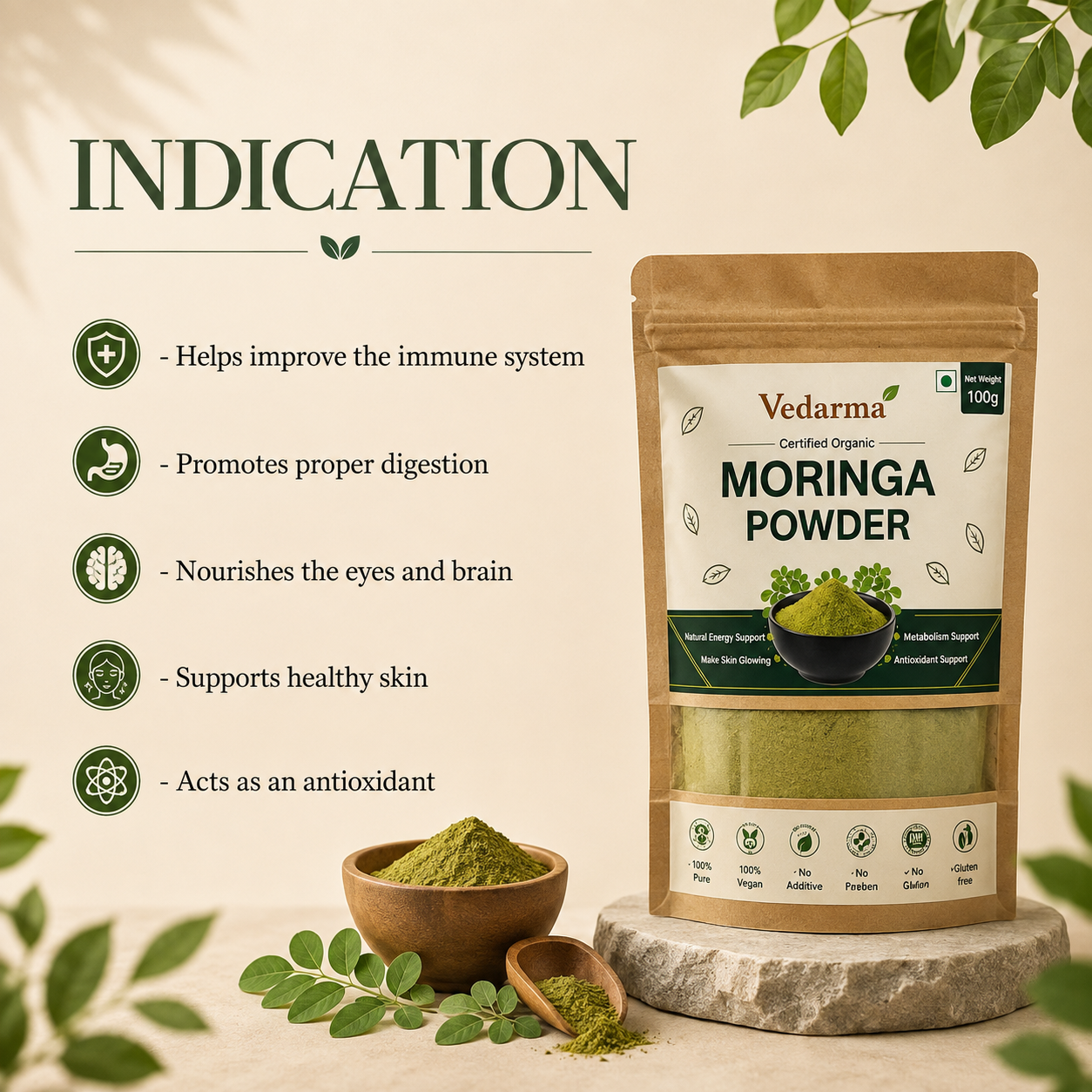 Moringa Powder Natural Boost For Energy Immunity
