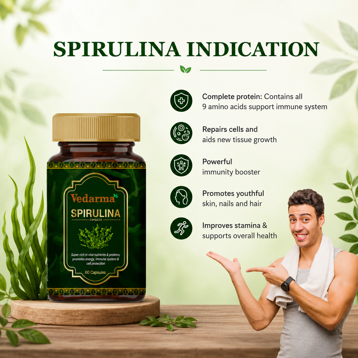 Spirulina Capsules Organic Superfood for Energy Immunity