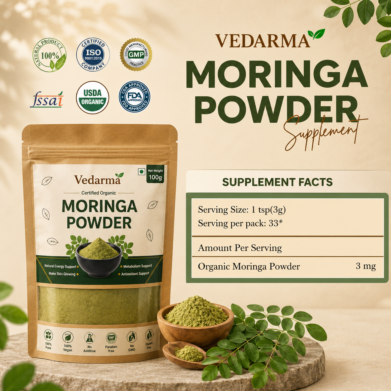 Moringa Powder Natural Boost For Energy Immunity