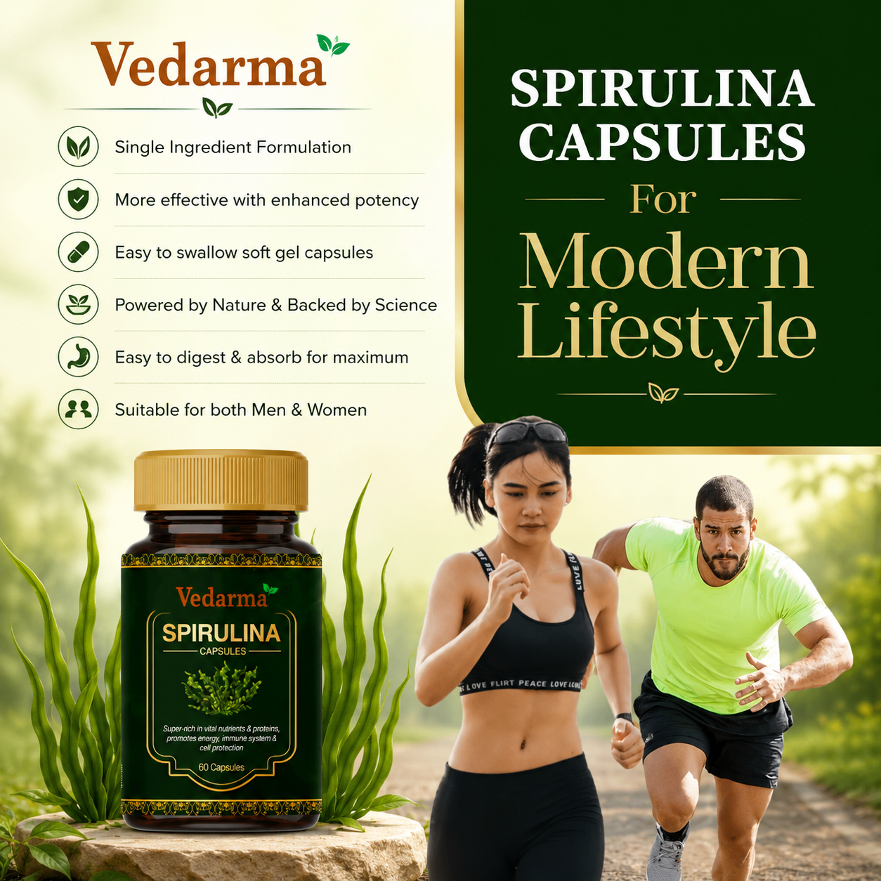 Spirulina Capsules Organic Superfood for Energy Immunity