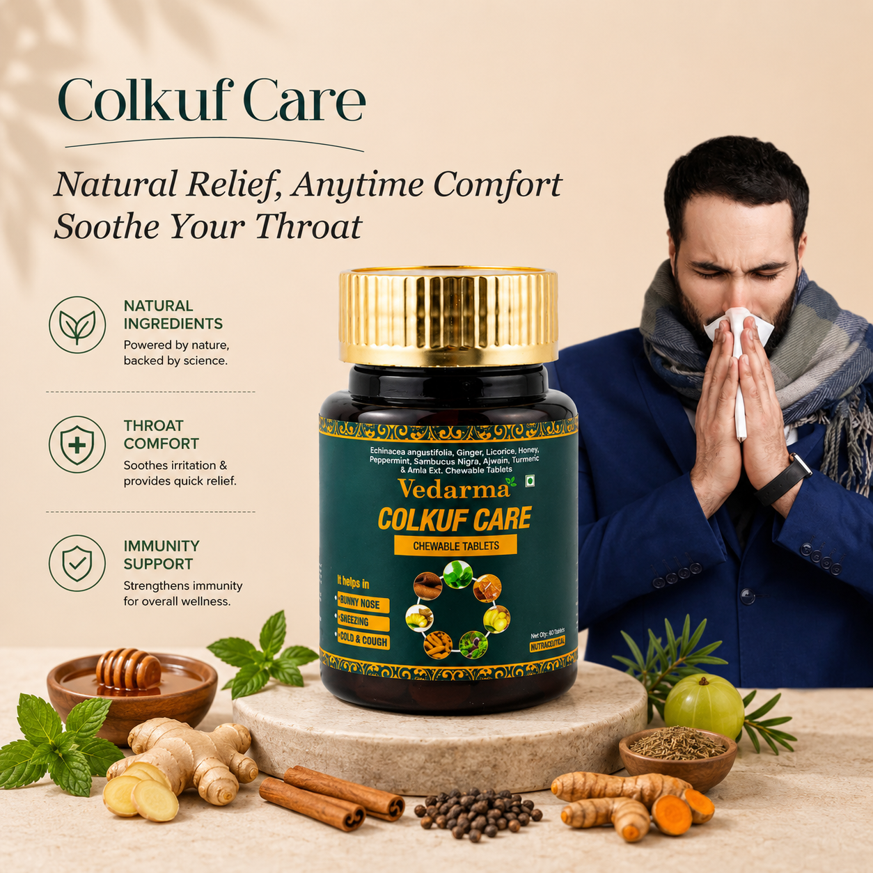 Colkuf Care Chewable Tablets - Relief from Cough and Sore throat