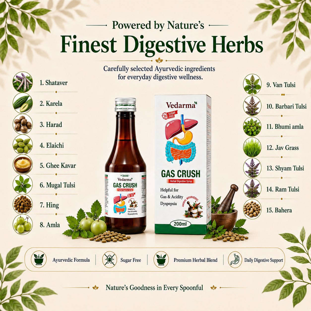 Gas Crush Herbal Syrup For Digestion Gas Acidity Bloating Relief